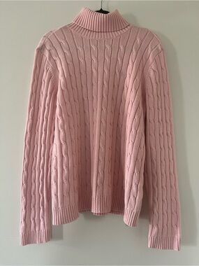 Vintage Chaps Light Pink Cable Knit Turtleneck Sweater XL Preppy Old Money